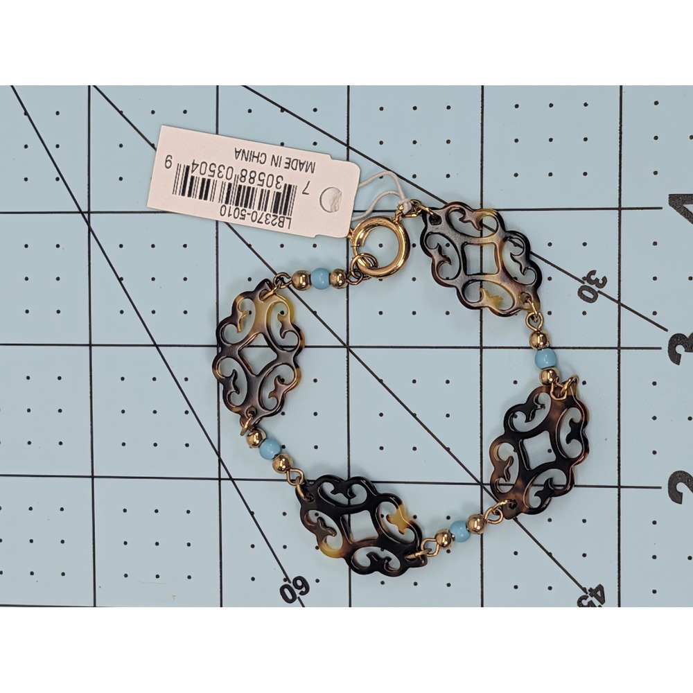 Lauren Ralph Lauren Tortoise Shell Filigree Link Bracelet Turquoise Beads